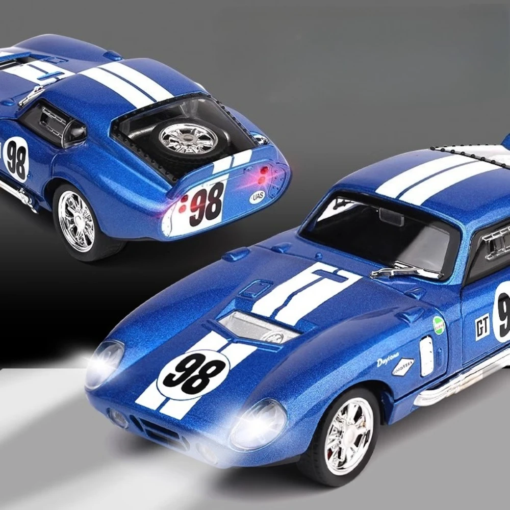 โมเดลรถสปอร์ต Cobra GT500 สเกล 1:32 ของเล่นมีเสียง มีไฟ ดึงหลังวิ่งได้ พร้อมระบบกันสะเทือน ของเล่นจำลองขนาดเล็กสำหรับเด็ก