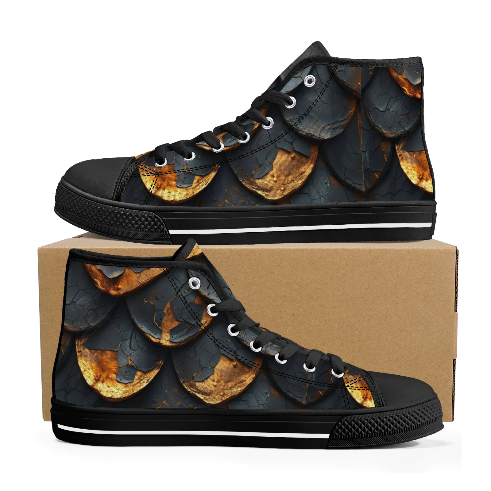 

Broken scales print classic high-top canvas shoes men's and women's vulcanized shoes casual sneakers