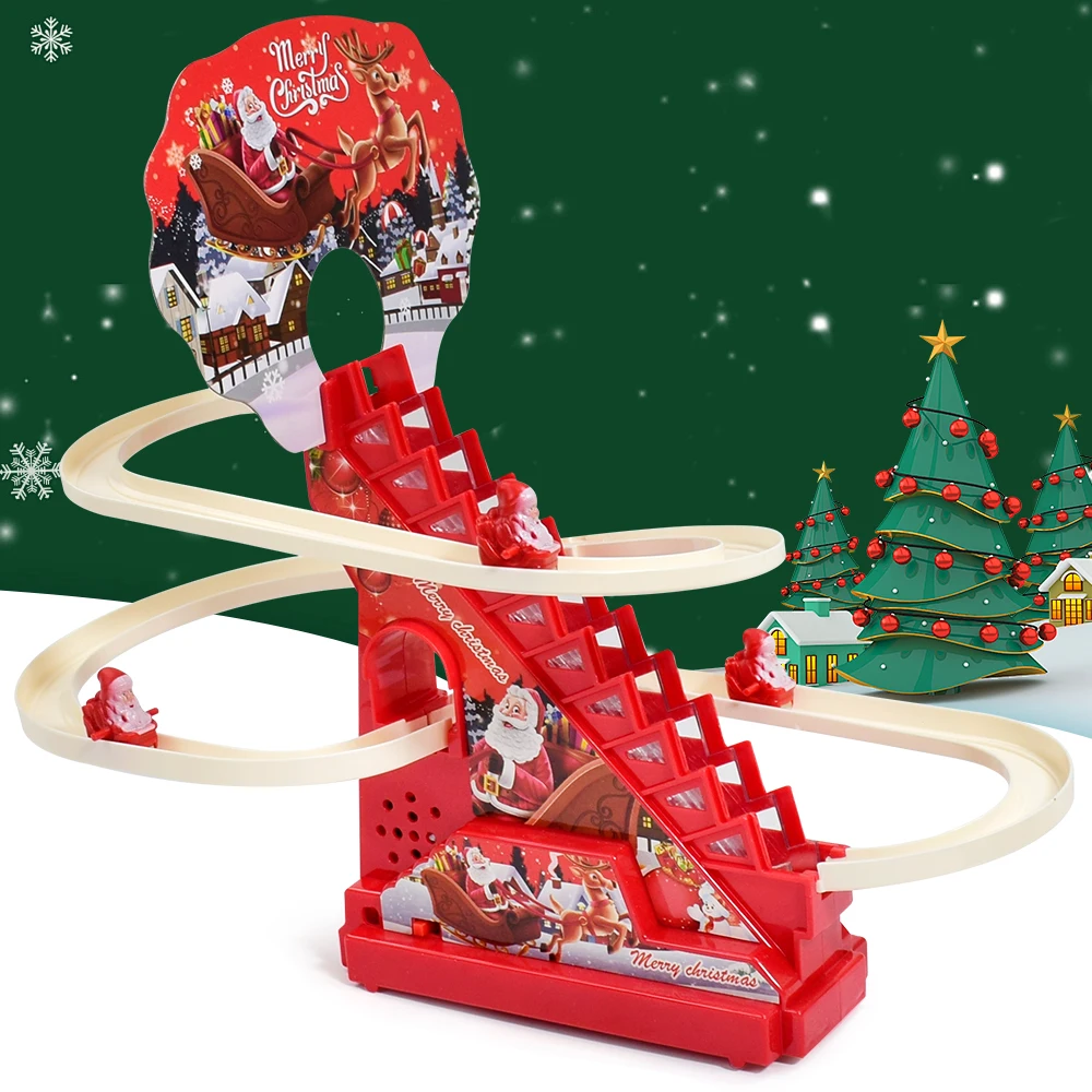 Santa Christmas Roller Coaster Track With LED Lights And Music,Christmas Slide Toy Electric Track Slide Roller Coaster Playset
