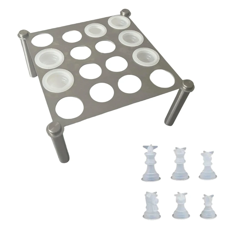 Metal Chess Item Holder Silicone Chess Molds Set Epoxy Resin Mould Chess Stand Board Games Moulds for Home Decorations DropShip