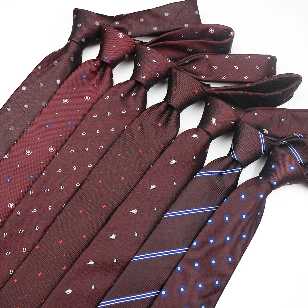 

2024 New Elegant Wine Red Color Neckties Men Polka Dot Jacquard Classic Striped 8cm Neck Ties Groom Collar Paisley Cravat Gift