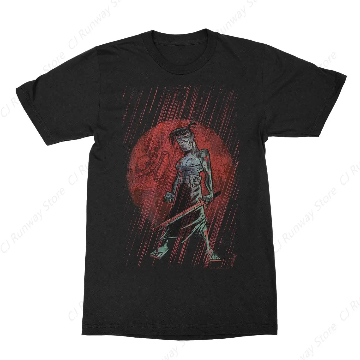 Samurai Red Moon Graphic Men's T-Shirt Katana Japan Swords Japanese Martial Arts Sinobi Samurai T Shirt