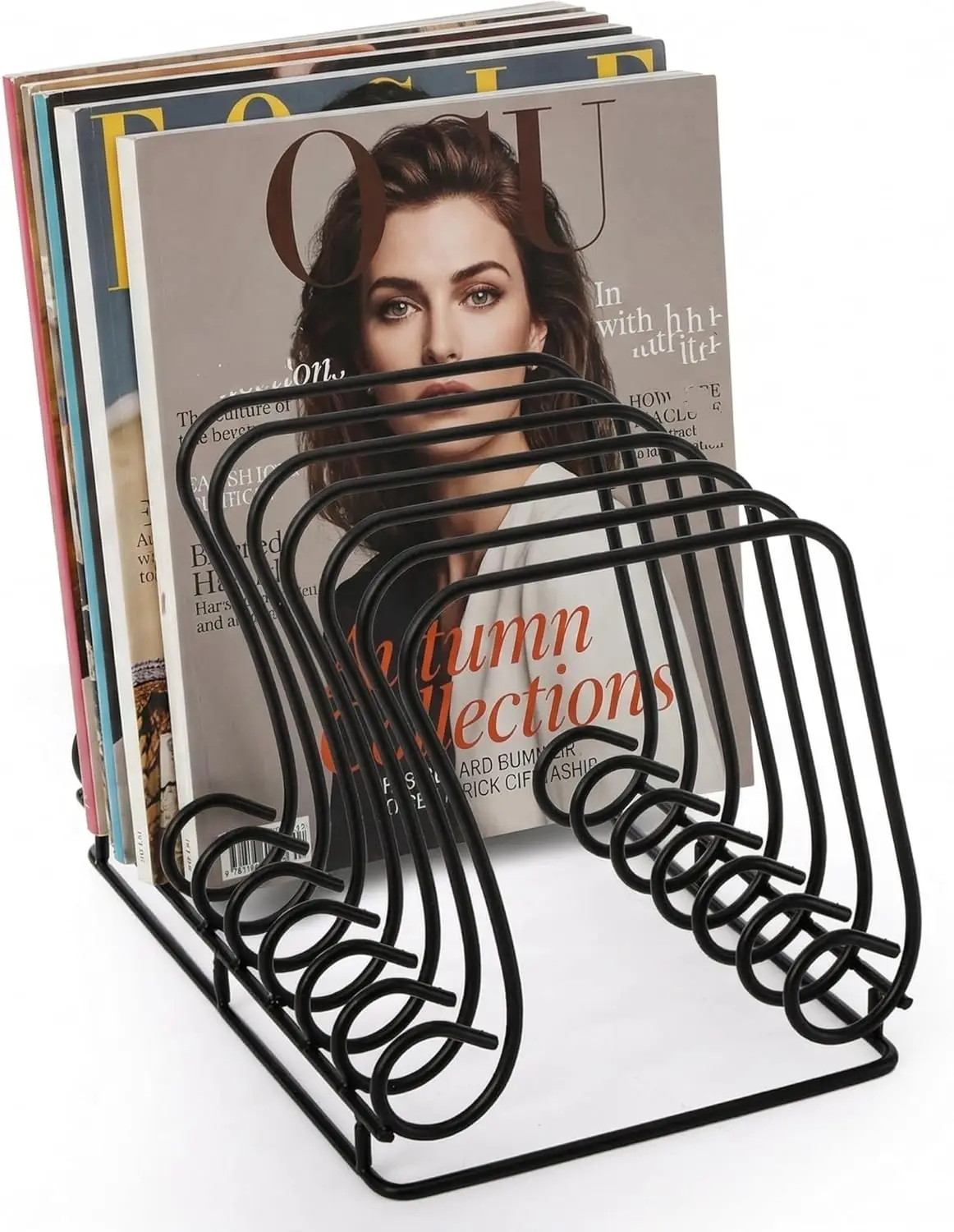 

Wire Magazine Holder, 9-Slot Vinyl Record Organizer with Elevated Base, Metal Note-Shaped File Display Stand for Desk and Office