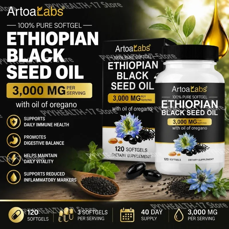 ArtoaLabs Ethiopian Black Seed Oil Softgels with Oil of Oregano Daily Support for Immune Health and Daily Vitality 120 Softgels