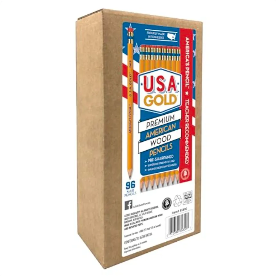 

КРАЗрт США. Золотые предварительно заточенные американские деревянные карандаши, 2 желтых карандаша HB, упаковка 96 шт.