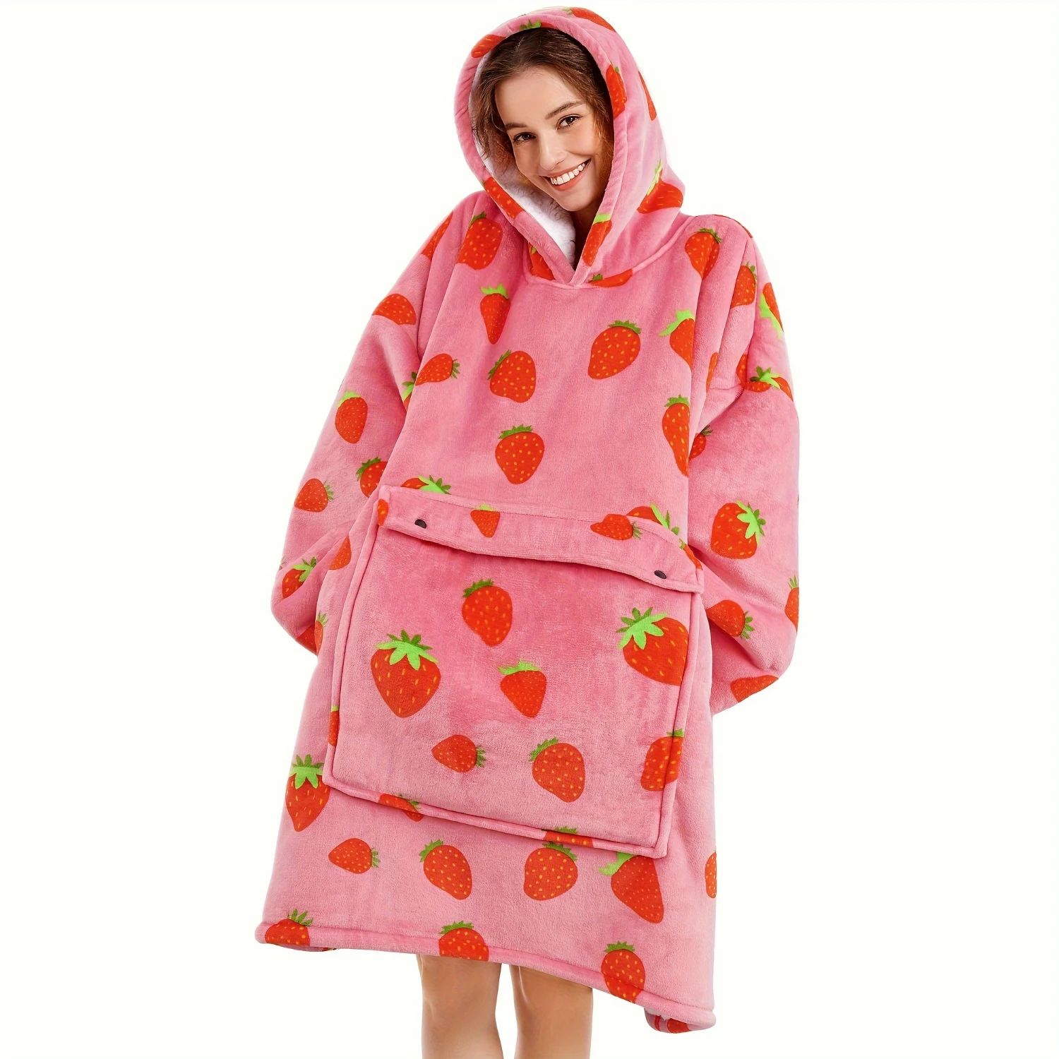 

Cozy and Soft Strawberry Hoodie Blanket - Warm Plush Sweatshirt for Women, Perfect for Relaxing and Lounging, One-Piece Design f