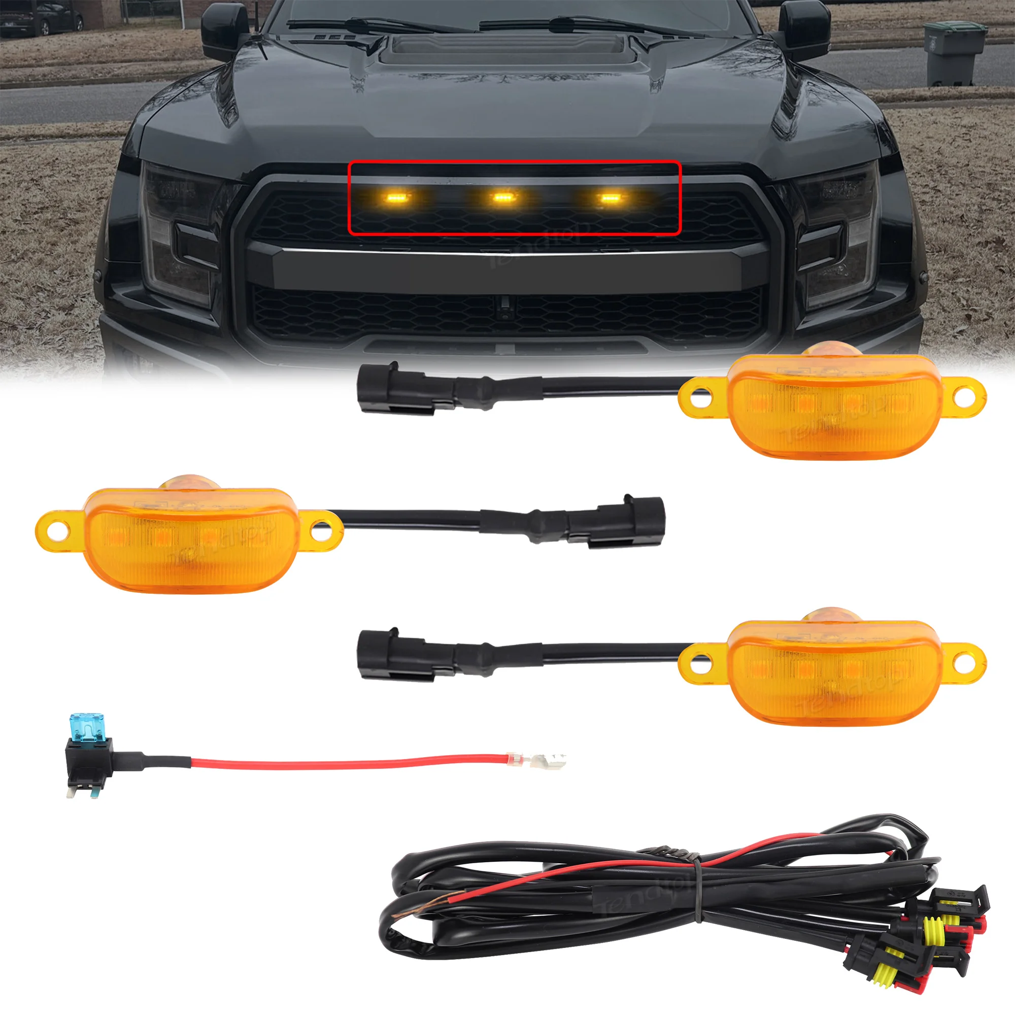 Luces LED para Parrilla Delantera de Coche Ford F-150 F150 2004-2019, Estilo Ahumado, Luz de Circulación para Parrilla y Capó