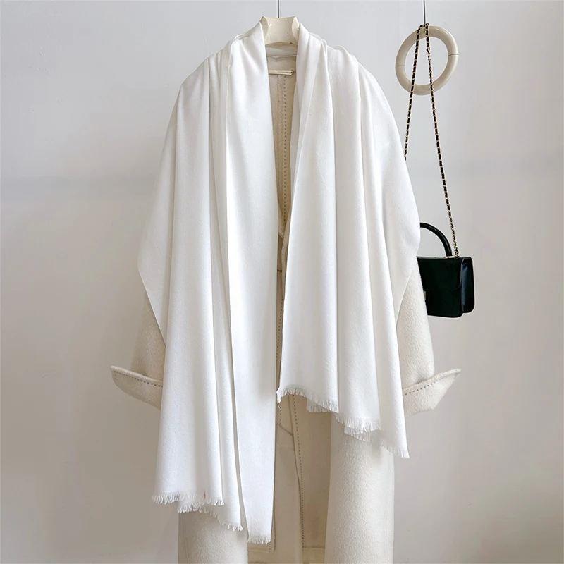 Luxury Winter Cashmere Scarf Women Solid Handkerchief Warm Pashmina Female Shawl Tassel Wrap Soft Pareo Bufanda Scarves Stole view 4