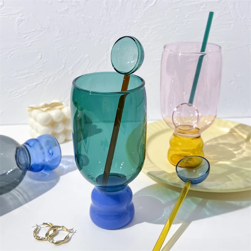 A Set Colorful Glass Mug Spoon Handmade Heat-resistant Glass Cup Coffee Mugs Tumbler Drinkware Glass Mug Milk Tea Cup