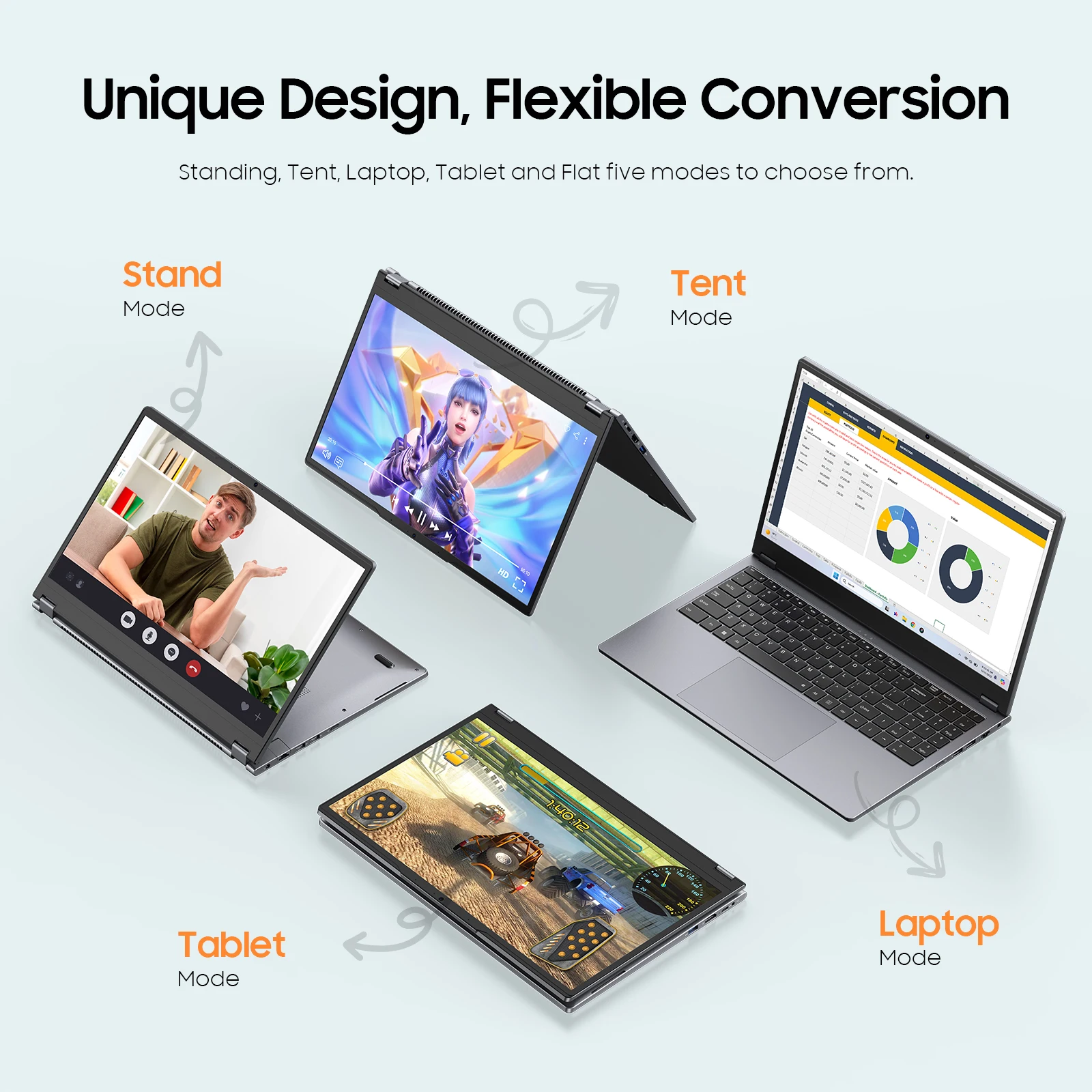 Computador portátil 2 em 1, tela sensível ao toque de 15,6 "16 GB 512 GB, AMD Ryzen R3 3200U, Radeon Vega 3, 1920x1080 FHD Display Teclado Blacklit