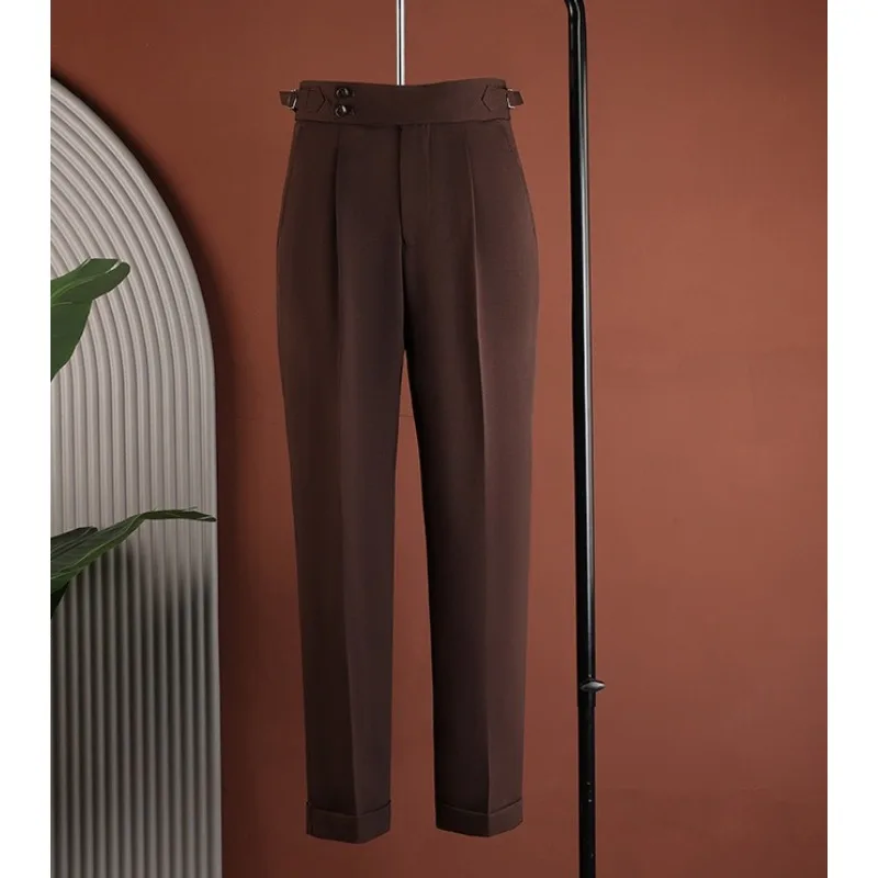 2026 Summer Thin Italian Business Casual Suit Pants Korean Fashion Naples Men's Straight Leg Slim Pants Elegant Men Clothing