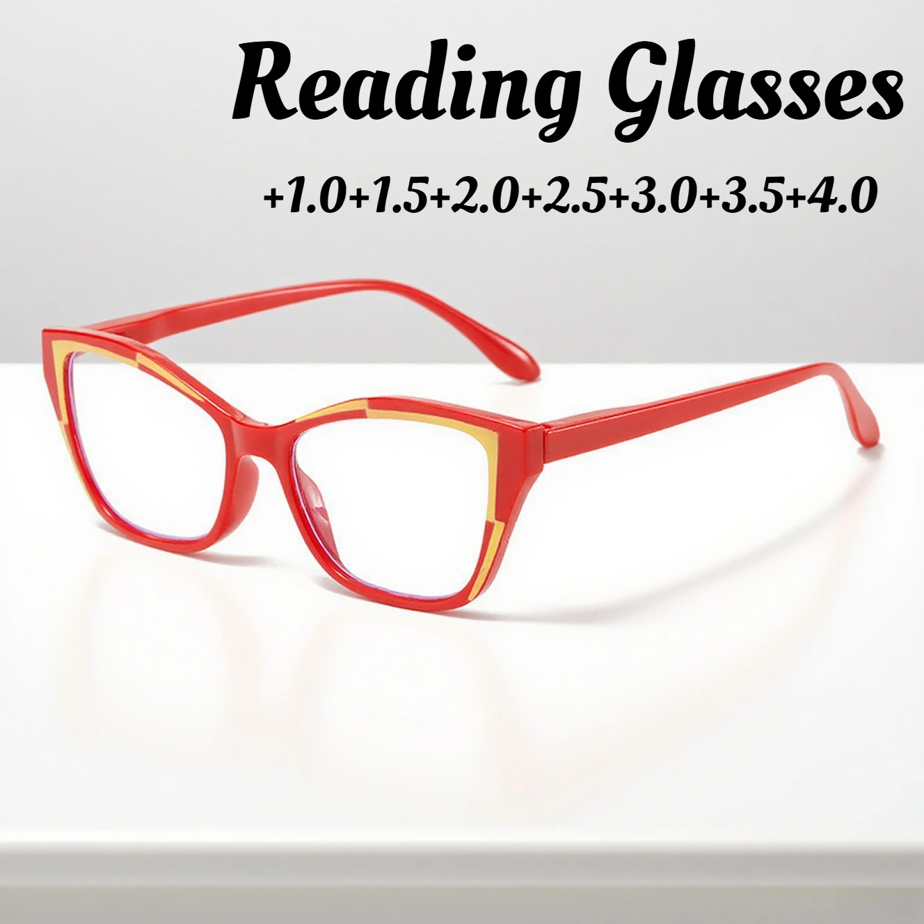 

Neutral Fashion Cat-Eye Oversized Reading Glasses Women's Light Luxury Elegant HD Blue Light Blocking Reading Glasses+3.5+4.0