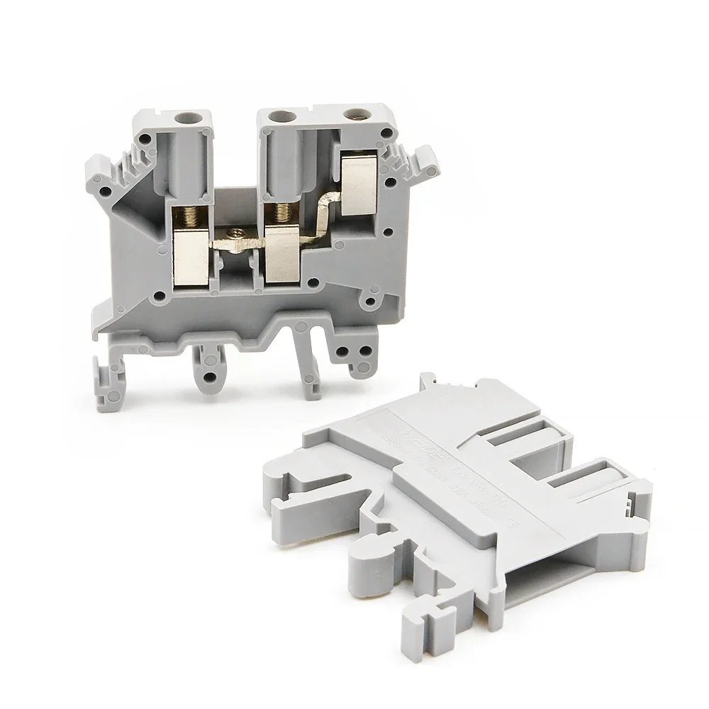 10Pcs DIN Rail Screw Terminal Block UK 5-TWIN, 32A Dual Wire Industrial Connector, Flame Retardant PA66 Material