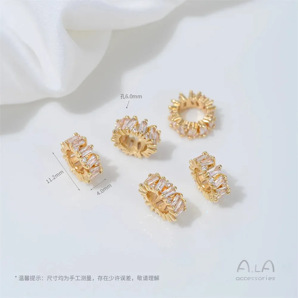 T375 14K Gold-plated Silver Large-hole Spacer Beads Accessory Spacer String Pearl Crystal Bracelet Handmade Diy Jewelry Material