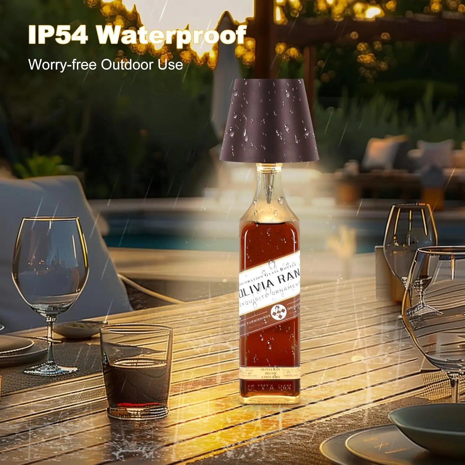 Wireless Bottle Lamp LED Wine Bottle Base Rechargeable Led Battery Operated Bar Dining Mushroom Lamp Holder ChristmasBrown, 1PC)