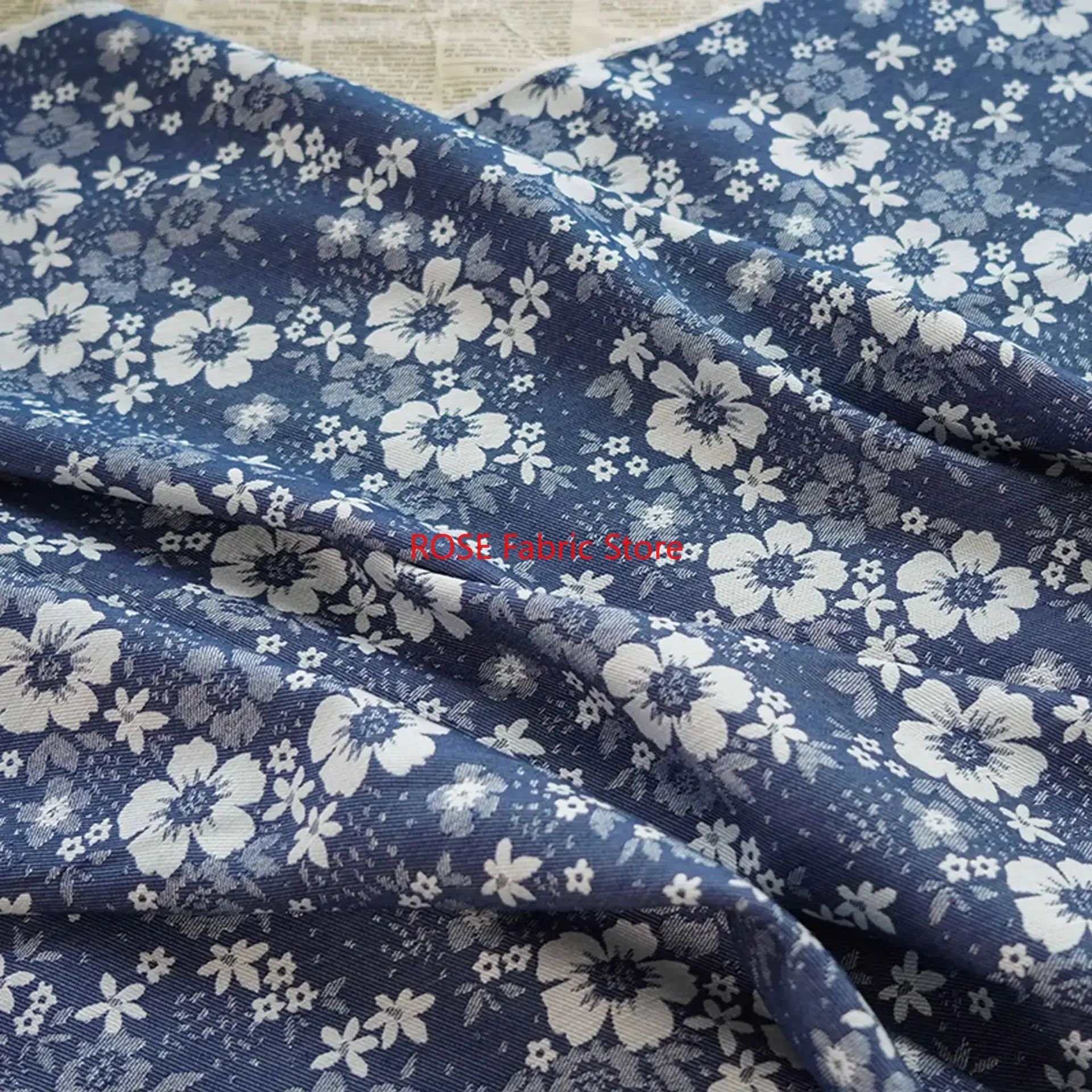 1 Meter Retro Cotton Imitation Denim Jacket Jacquard Fabric Fashion Floral Skirt Dress Luggage Bag Decorative Sewing Fabric
