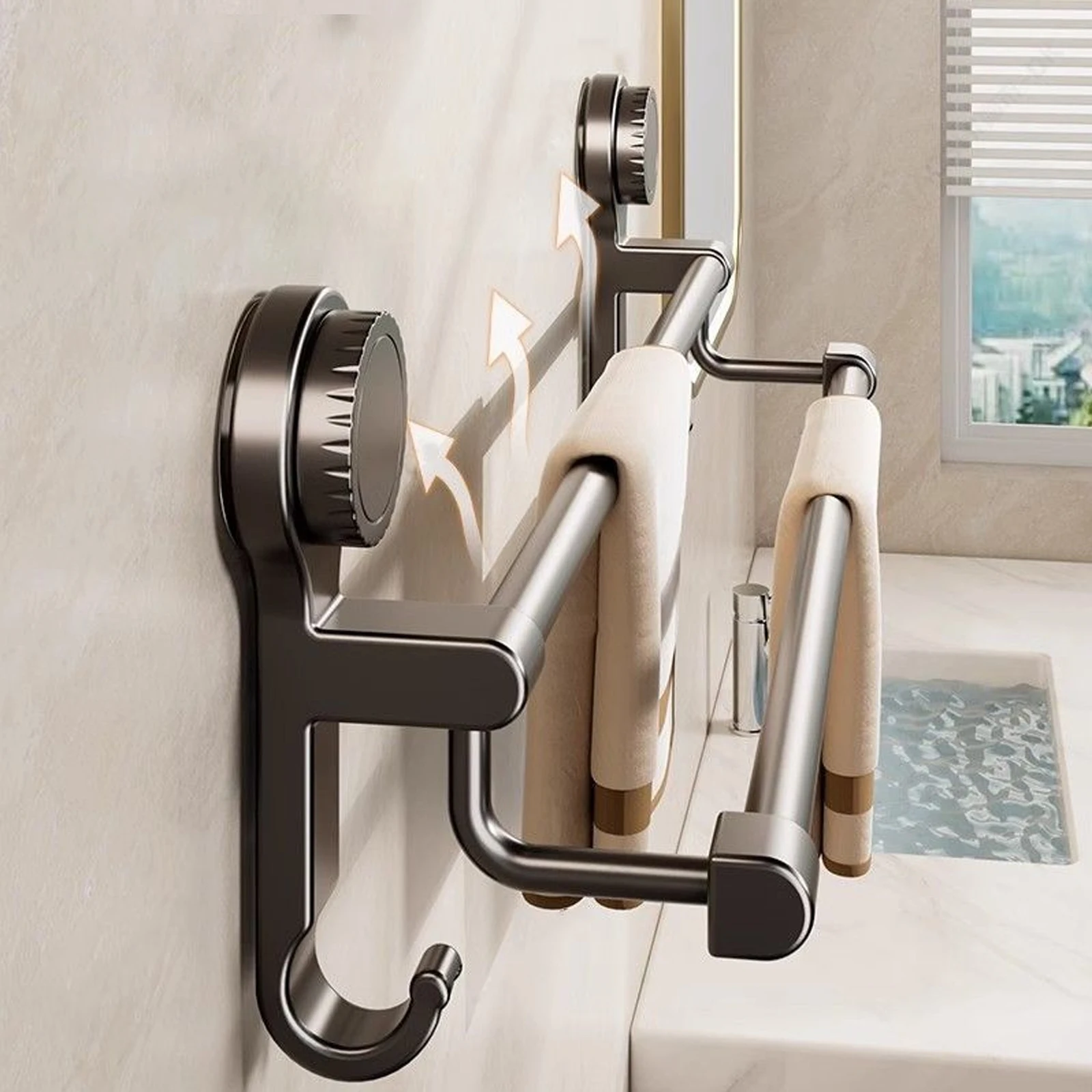 Suction Cup Bathroom Hand Towel Rack Towel Holder Wall Mount No Drill Mount 30/40/50cm Towel Bar Double Bar 2 Tier Apartment view 3