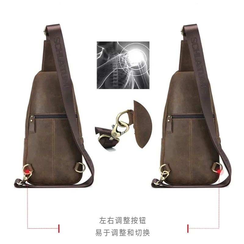 2024 New Men's Chest side for men Luxury cowhide sling Crossbody Multi functional Shoulder Bag Casual Handbag