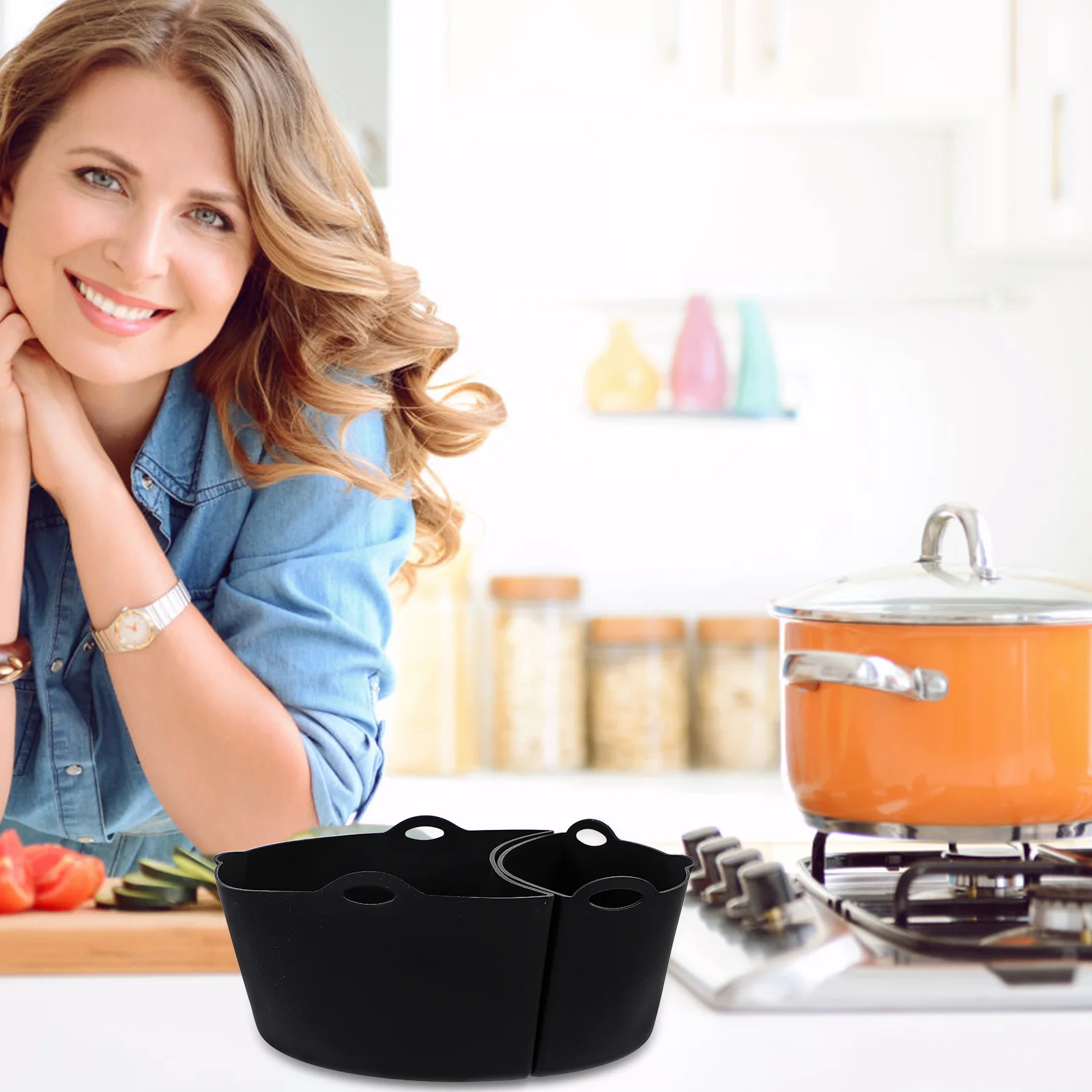 

Heat Resist Kitchen Pot Divider Multi Function Silicone Insert Reusable Slow Pot Liner Protects From Sticky Food Residue
