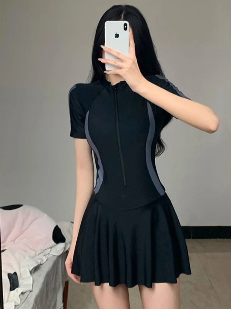2026 New Women Skirted One Piece Swimsuits Tummy Control Slimming Sport Boyleg Swimwear for Student Hot Spring