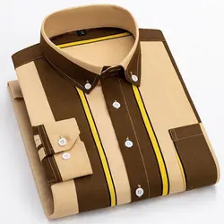 Y2k Spring and Autumn Men's Striped Shirt Long Sleeve Business Casual Square Collar Regular Fit Anti-wrinkle Pocket Male Shirt