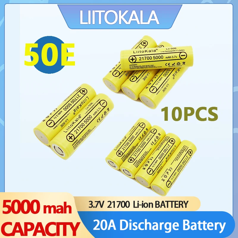 

10PCS LiitoKala Lii-50E/Lii-40A 21700 4000mah/5000mAh 3.7V Rechargeable 21700 Flashlight Battery For High-power Appliances