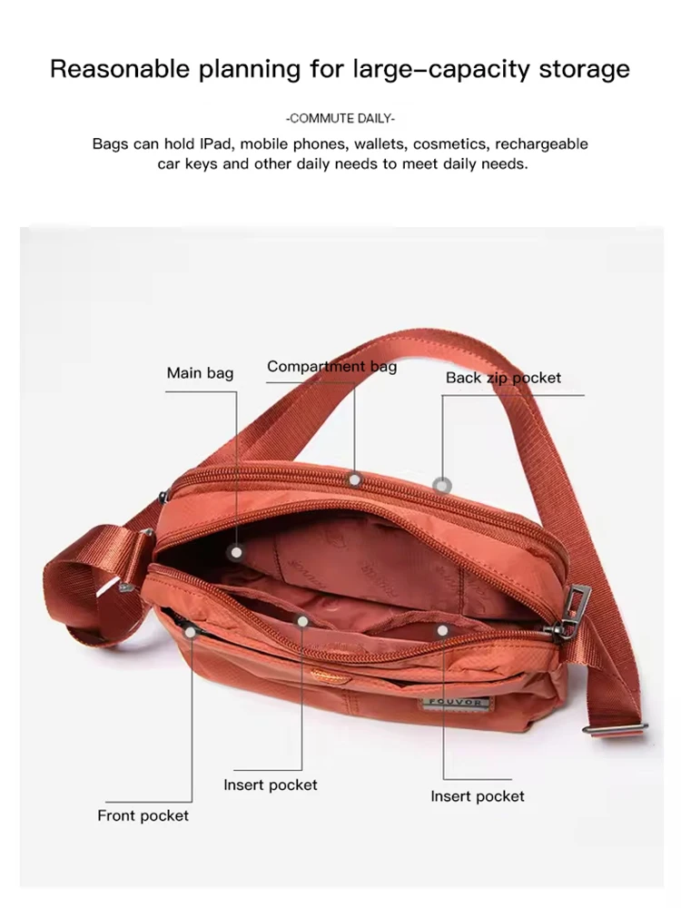 EPOL متعدد الطبقات حقائب كروسبودي النايلون المرأة حقيبة أكسفورد القماش حقائب كتف خفيفة الوزن حقيبة صغيرة حقائب من القماش الإناث 2961-11