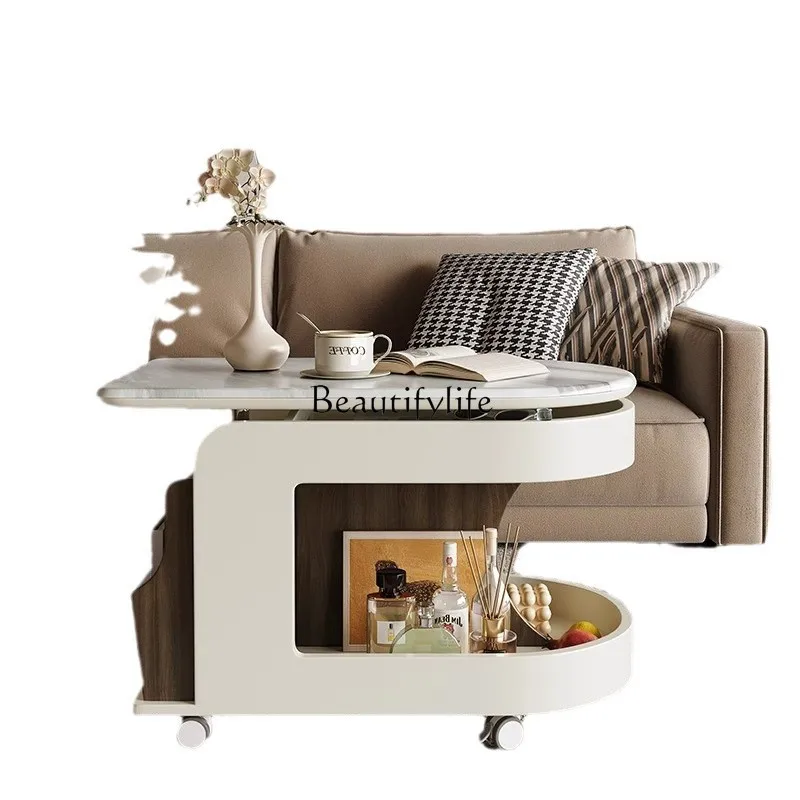 French cream wind coffee table multi-functional lifting push-pull mobile coffee table