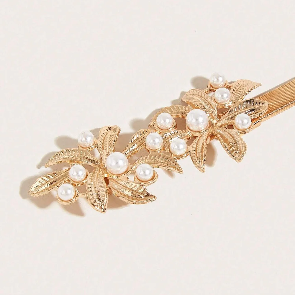 موضة الخصر الذهب حزام على شكل سلسلة أنثى لؤلؤة مطاطا أحزمة معدنية فضية للنساء مصمم Y2K حزام مطاطي غربي فاخر #3