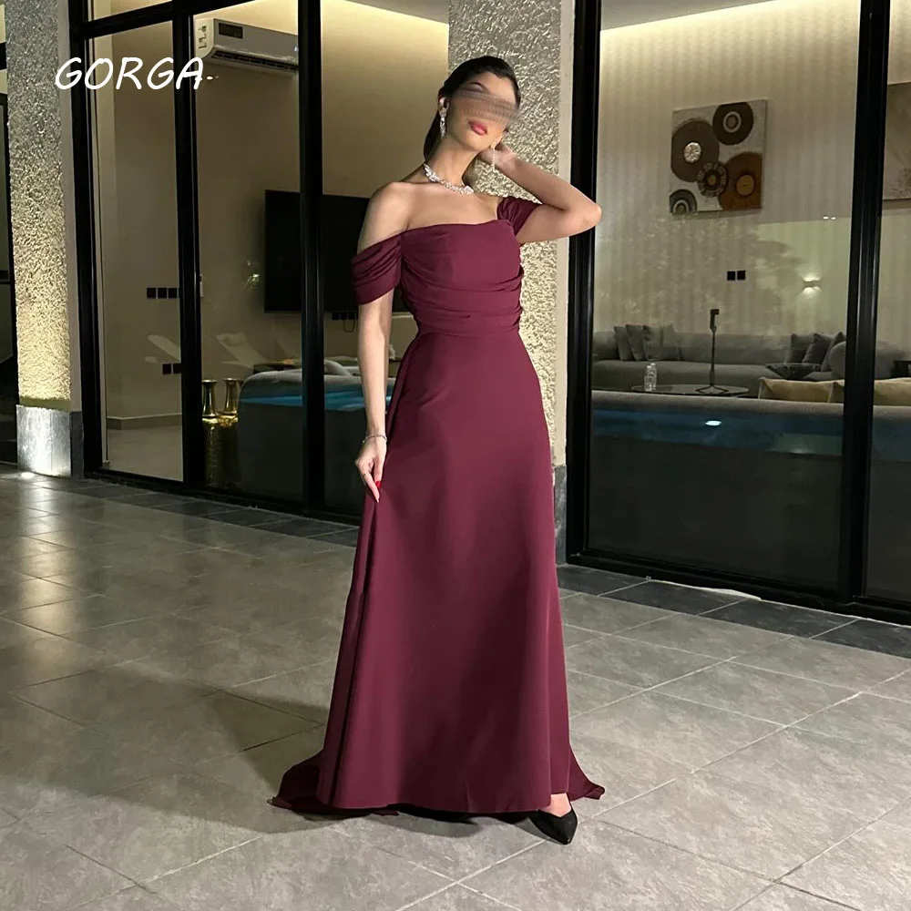 GORGA Wine Red Off The Shoulder Mermaid 2024 Slim Chiffon Long Ocassion Gown Floor-Length Formal Evening Dress