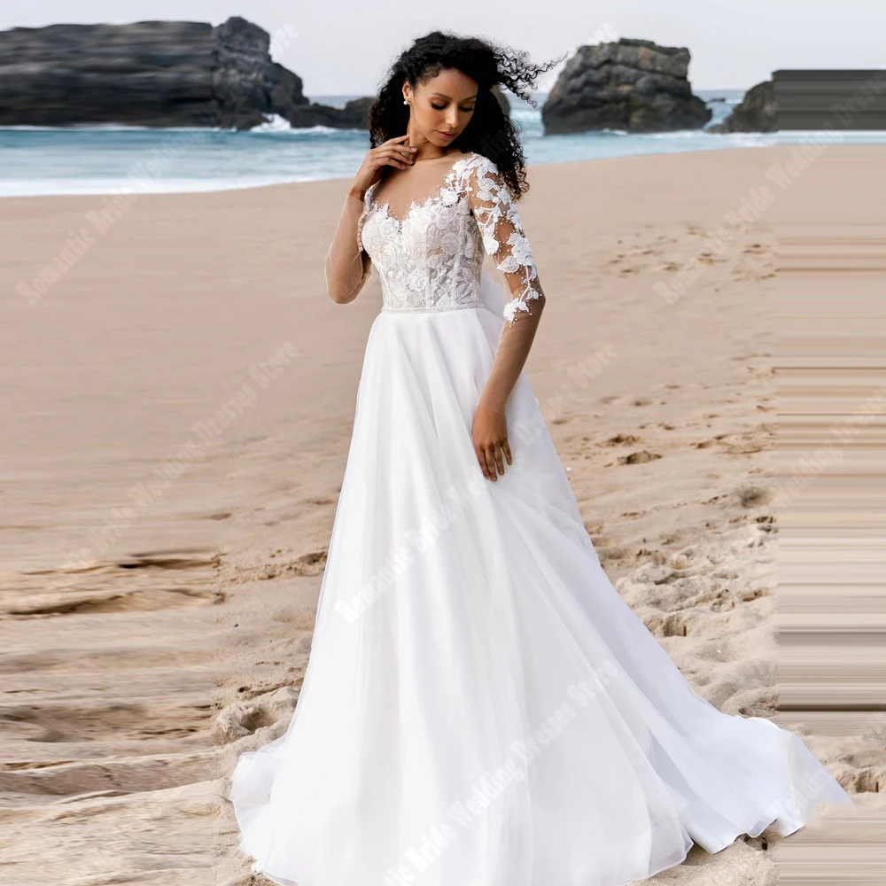 

High Quality Women Wedding Dresses Round Neck A-Line Bridal Gowns Mopping Length Princess Banquet Vestidos Para Mujer Customized