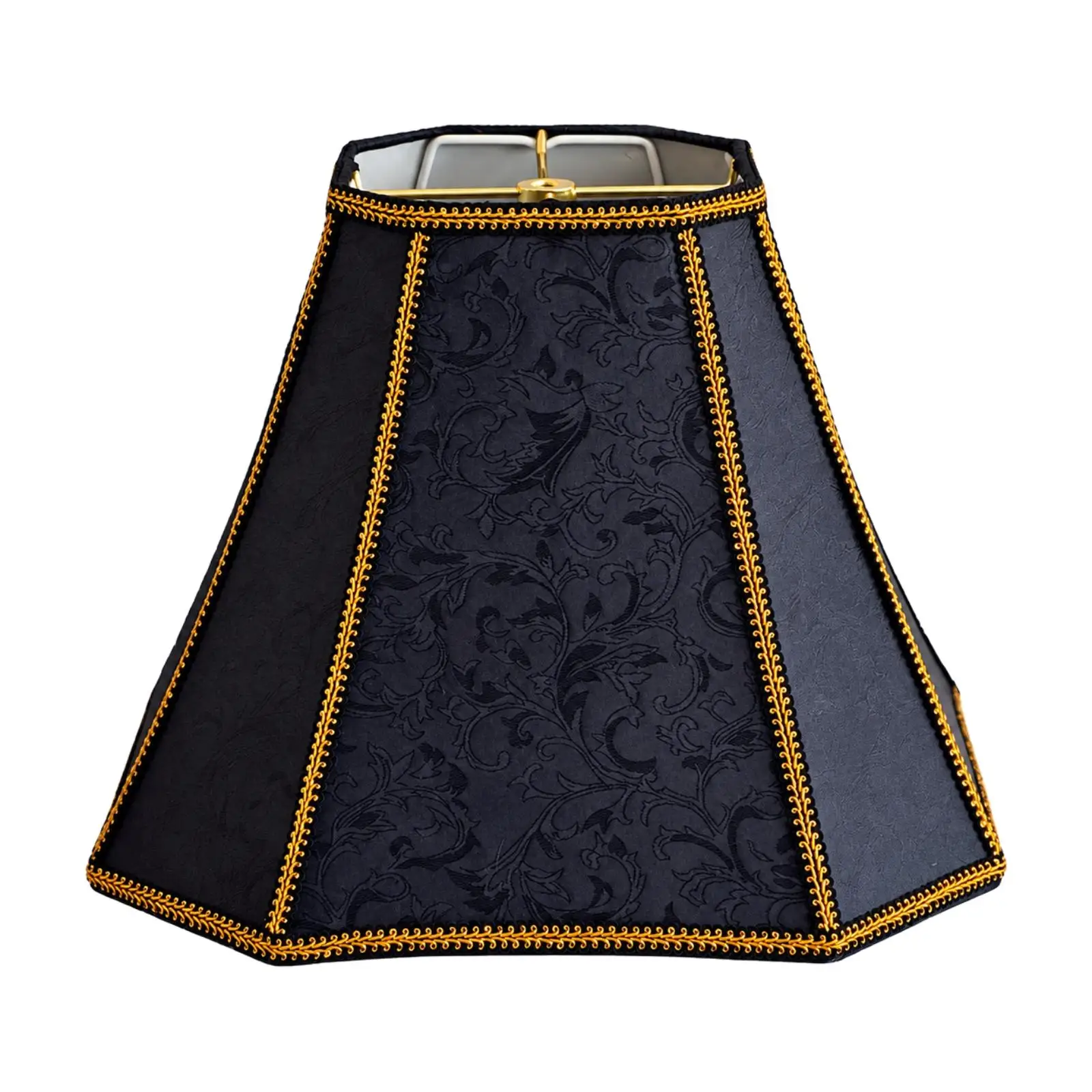 Black Fabric Lampshade Floral Pattern Gold Trim Square Tapered for Desk Table Pendant Warm Cozy Light