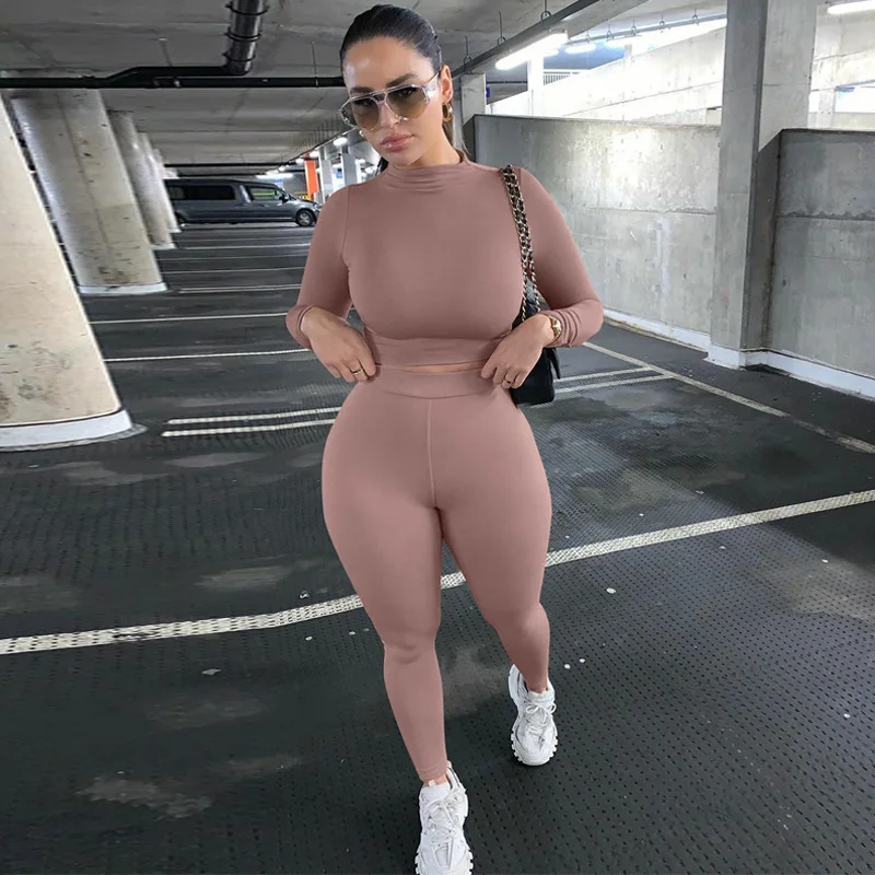 

EINYOO Y2k Two Piece Sets Women Solid Tracksuits High Waist Stretchy Sportswear Hot Crop Tops and Leggings Matching Outfits Traf