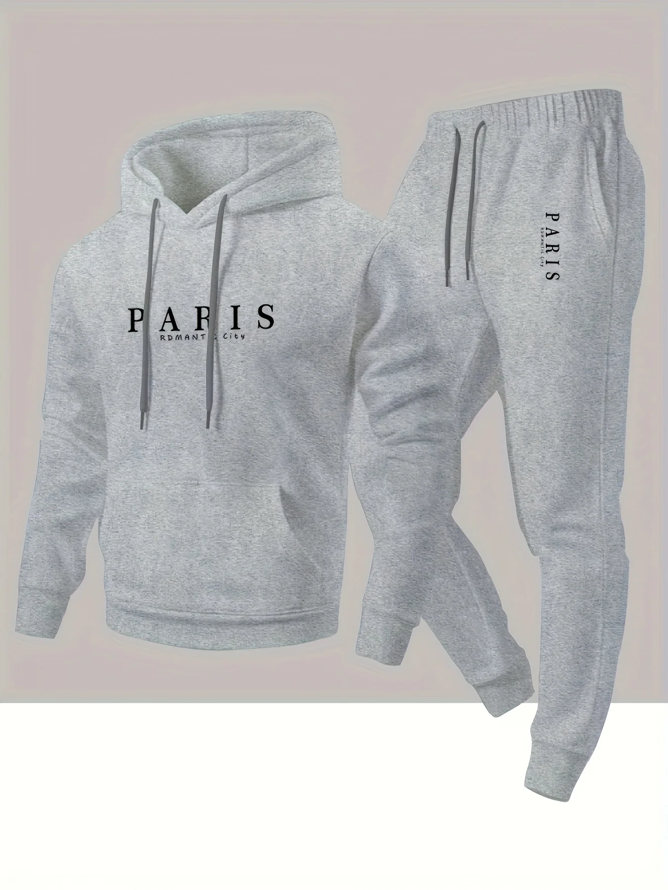 2026 Men Hoodie Tracksuit Minimal Letter Print Hooded Sweatshirt Elastic Waist Jogger Pants Casual Sports Two Piece Suit