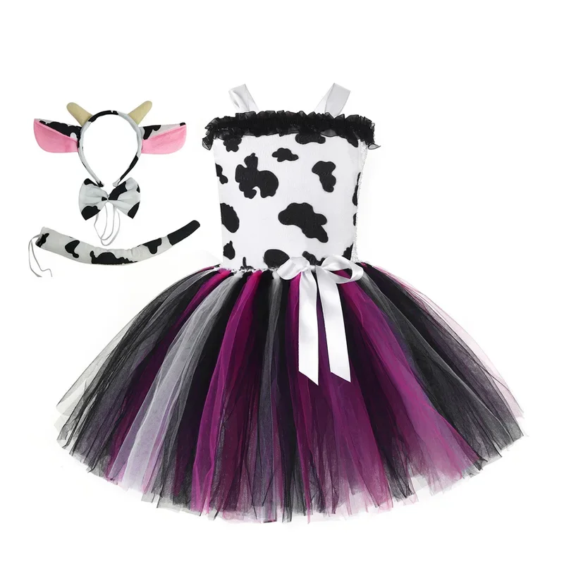 RT01 Animal bosque falda de malla para niñas Animal World cosplay Pantera cebra vaca actuación vestir vestir vestido Pe & Gf1