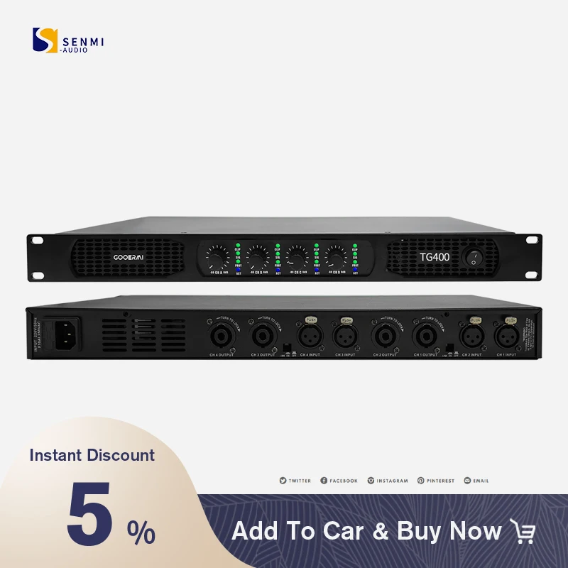 Senmi 2/4 Channel Professional Digital Power Amplifier With power Switch Volume Adjustment Knob For Speaker Stage