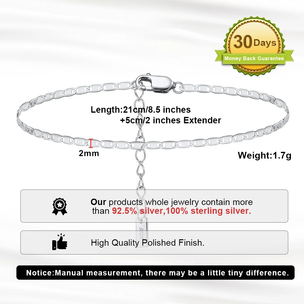 KISS MANDY Minimalist 925 Sterling Silver Anklet for Women Flat Marine Chain Anklet Foot Jewelry Personalized Accessories SA29 view 4