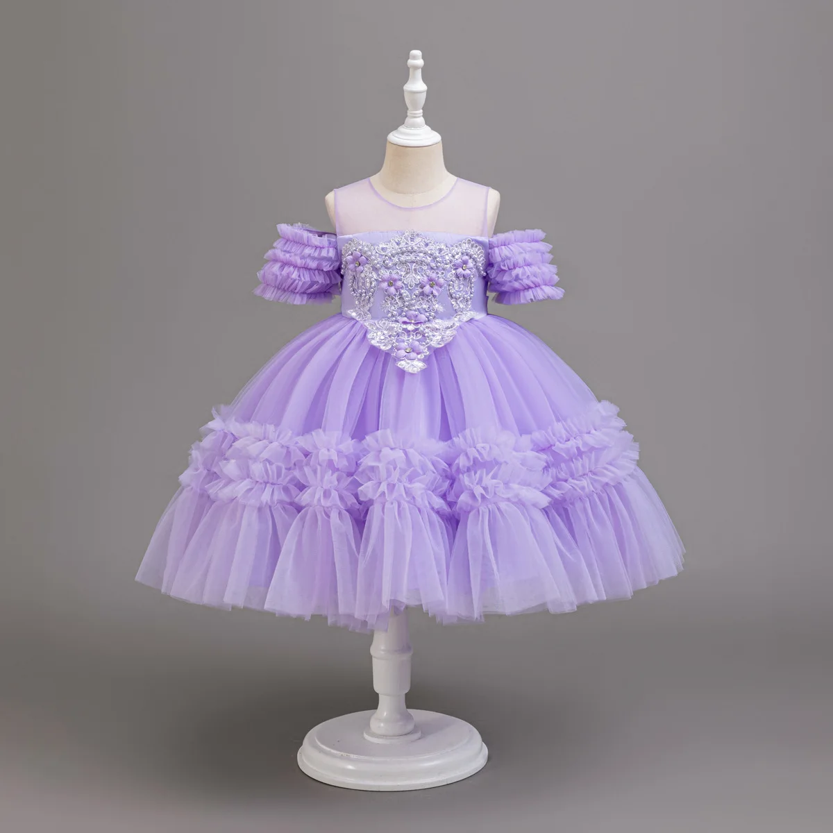 HETISO Pearls Girls Wedding Party Gown Bridesmaid Dress for First Communion Ceremony Evening Wear Elegant 3-10 Years Old