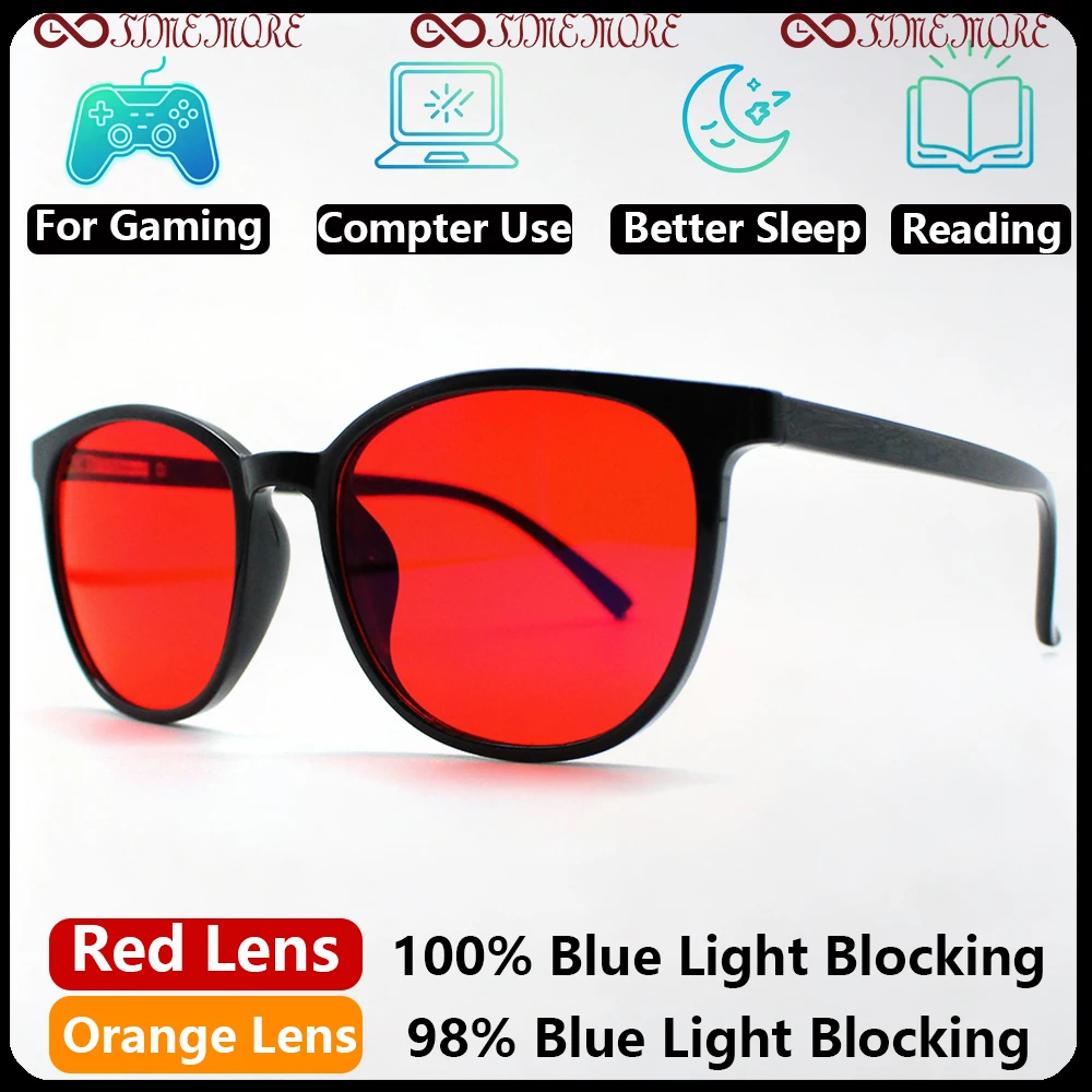 Gaming Glasses Blue Light Blocking 100% Red Orange Lens Anti Eye Fatigue HD Vision For PC Esports Gamers Long Time Play