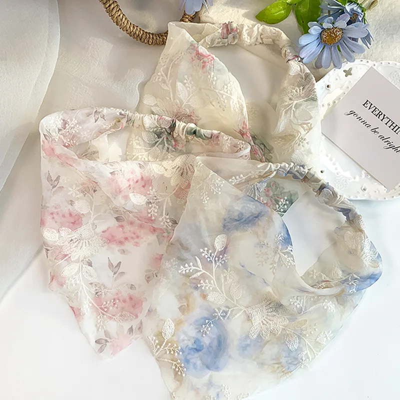 Hot Sale French Retro Pastoral Embroidered Floral Triangle Headband - Skin-Friendly Chiffon Breathable Lightweight Hair Band - For Daily Face Washing And Makeup