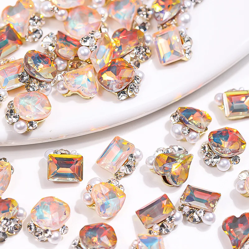 10pcs 3D Stacked Nail Art Rhinestones Pile Charms Parts Pearl Crystal Diamond Accessories Nail Decoration Supplies Materail Tool