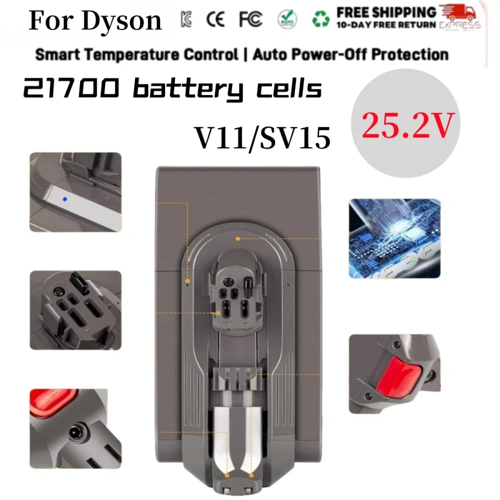 

High-Capacity 8000mAh Replacement Battery for Dyson V11 SV15 Cordless Stick Vacuums – Compatible with Fluffy/Motorhead Models