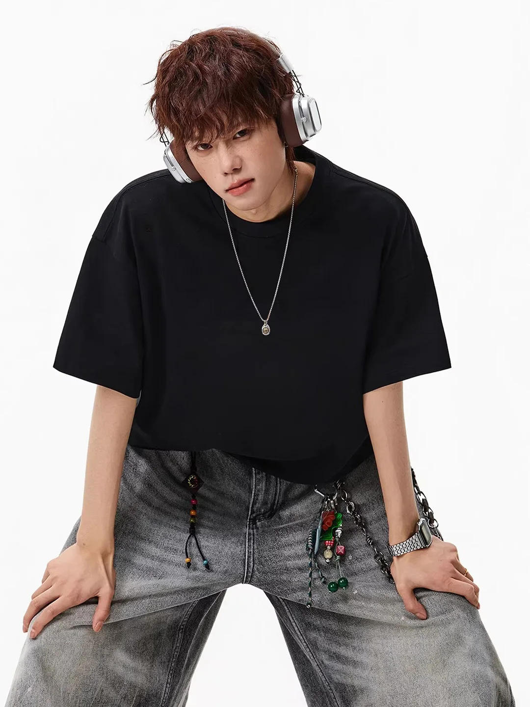 

Мужская футболка свободного кроя в американском уличном стиле, базовая, летняя, повседневная, дышащая, влагоотводящая, с круглым вырезом