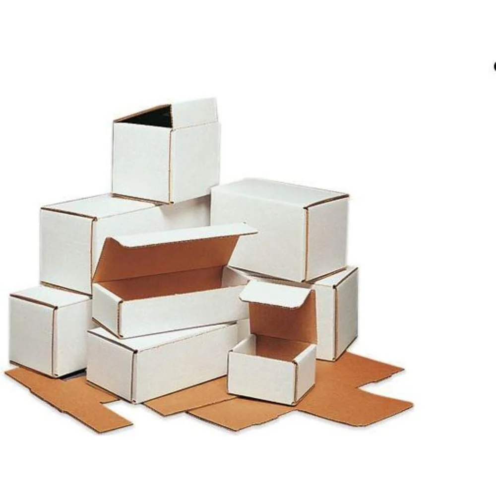 White Foldable Corrugated Cardboard Mailers - 4x4x2 Shipping Boxes for Secure Packaging, Mailing, Moving, Storage, and Organizat