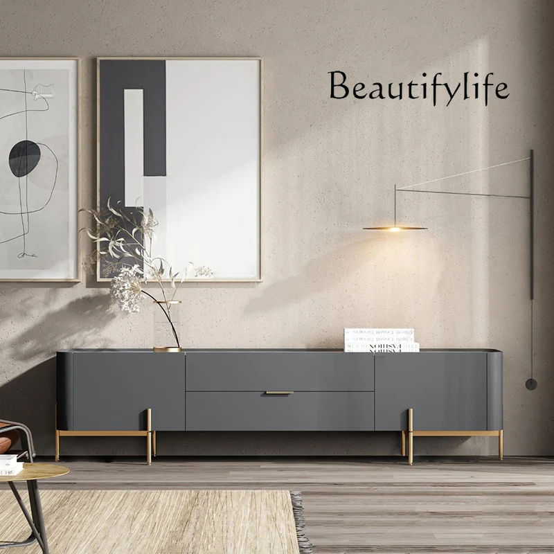 

Italian light luxury TV cabinet minimalist gray paint small apartment living room Nordic modern household cabinet