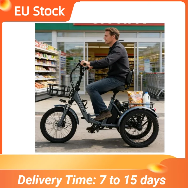

20 Inch Folding Electric Bicycle For Adults Electric Tricycle Cargo Bike 3 Wheels Adult For The Elderly With Rear Basket