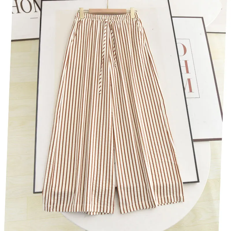 

Брюки с высокой талией и широкими штанинами, женские свободные брюки прямого кроя с эластичной резинкой на талии, летние повседневные брюки с эффектом похудения