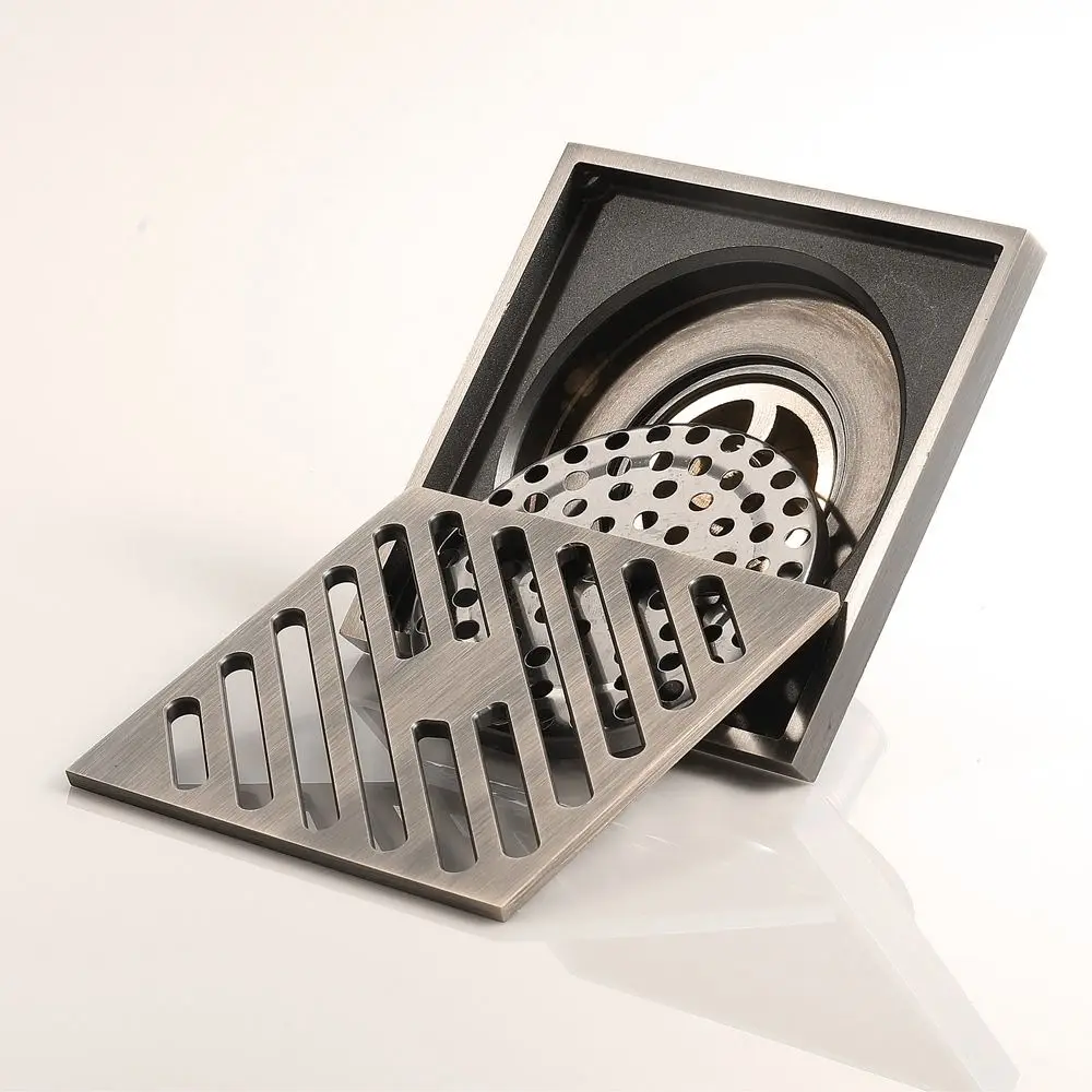 100*100mm Brass Antique Linear Floor Drain Square Anti Odor Floor Drain Hair Strainer Bathroom Toilet
