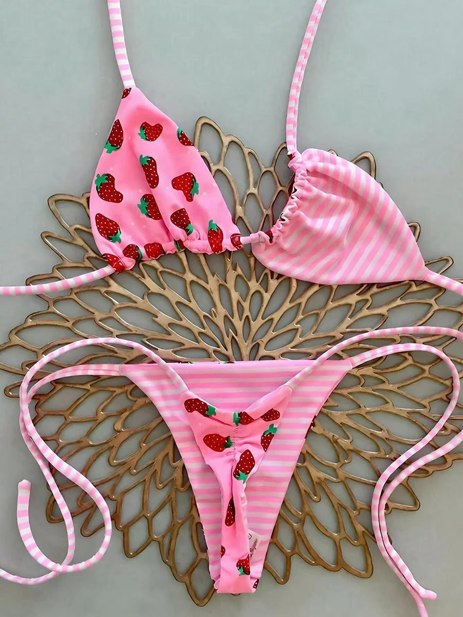 

Micro Bikini 2026 Swimwear Women Swimsuit Sexy String Brazilian Bikini Set Halter Print Biquini Push Up Thong Beachwear Female