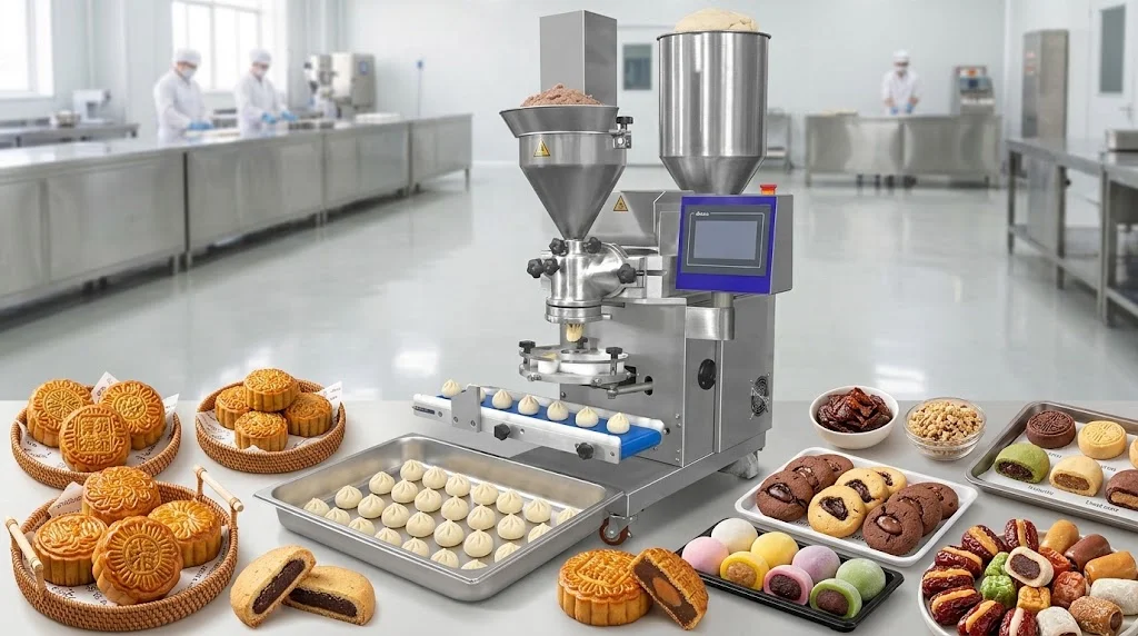 Kubba Kibbeh Kibbe Encrusting Machine Automatic Stuffed Dough Forming Cookie Moon Cake Mooncake Moulding Filling Machine